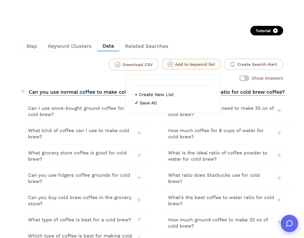 The Add to keyword list menu on the Data tab