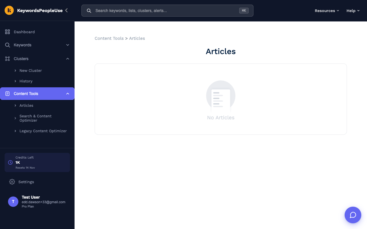 The Articles page under Content Tools