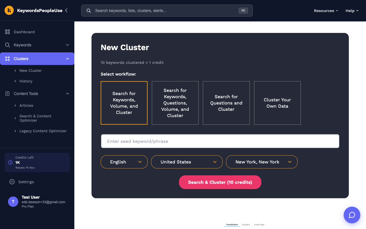 The New Cluster form