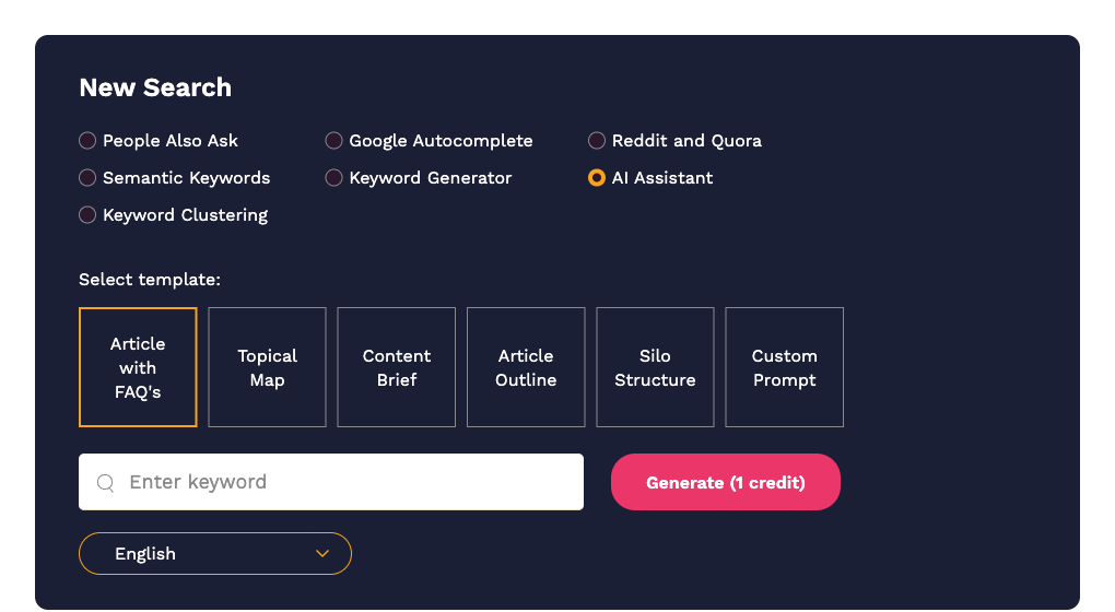 The AI Assistant with its six templates